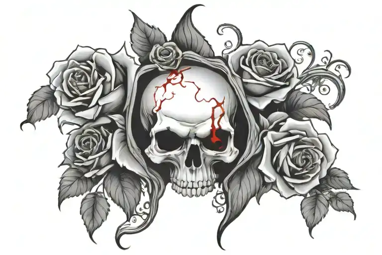vampire skull and blood roses surrounded tattoo design idea