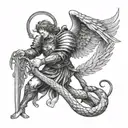 archangel michael killing snake by sword tattoo design idea