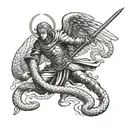 archangel michael killing snake by sword tattoo design idea