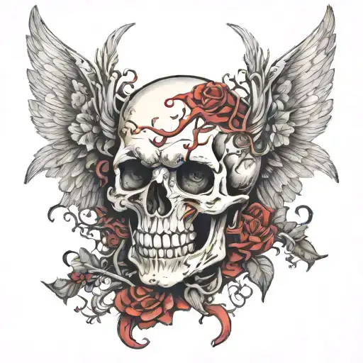 skull dead angel demon blood evil tattoo design idea