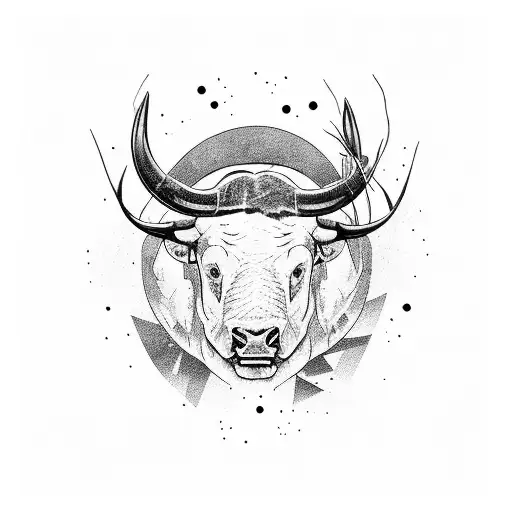 black and white old time boxer body in fighter Stance with a buffalo head  tattoo design idea