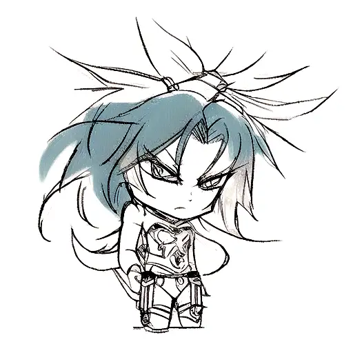 A tattoo design combining the imagery of Dota 2 and anime with a sketch style tattoo design idea