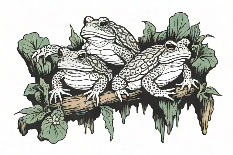toad, turtle, and frog on a log tattoo design idea