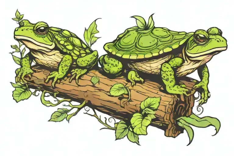 toad turtle and frog on a log front tattoo design idea