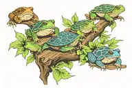 toad, turtle, and frog on a log tattoo design idea