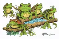 toad, turtle, and frog on a log tattoo design idea