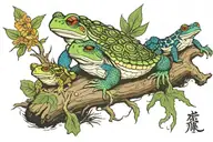 toad, turtle, and frog on a log tattoo design idea