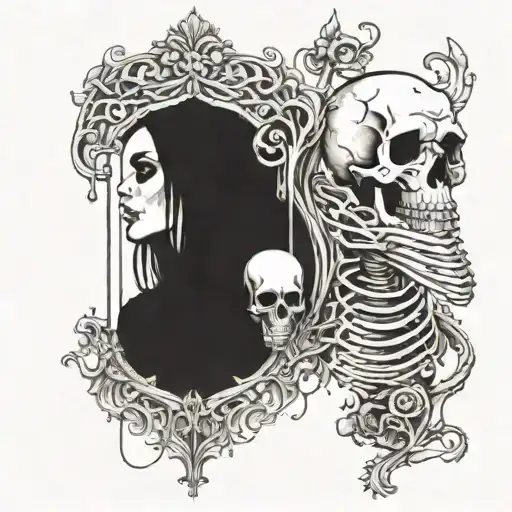 goth sleeve tattoo design combining skeletons and love tattoo design idea