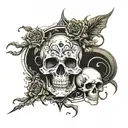 goth sleeve tattoo design combining skeletons and love tattoo design idea