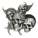 goth sleeve tattoo design combining skeletons and love tattoo design idea
