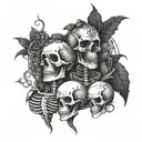 goth sleeve tattoo design combining skeletons and love tattoo design idea