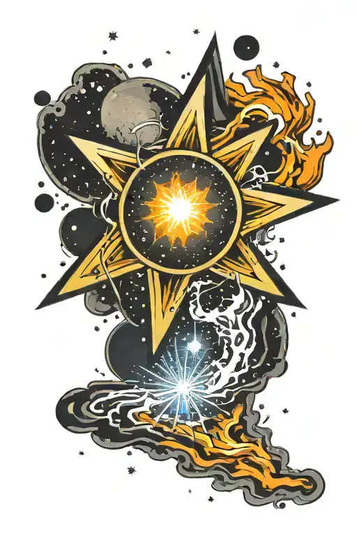 a star collapsing in itself and creating a supernova explosion when there is black holes around it tattoo design idea