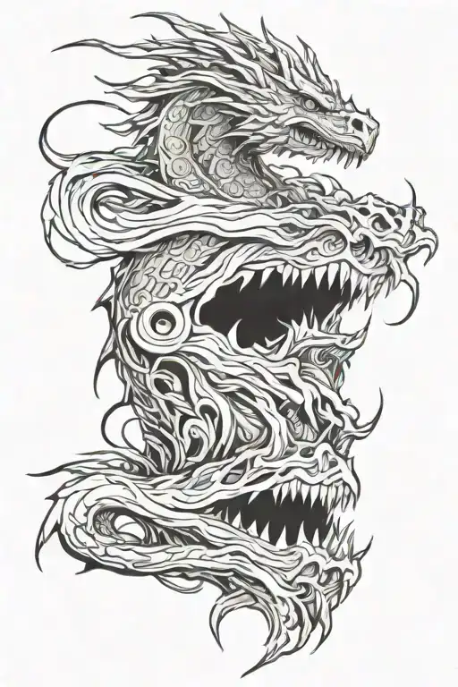 a man born from tornado and dragon emerging tattoo design idea