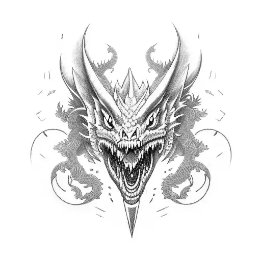 Create a tattoo featuring a cutting mechanic surrounded by a swarm of menacing dragon creatures inspired by Yu-Gi-Oh tattoo design idea