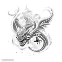 Create a tattoo featuring a cutting mechanic surrounded by a swarm of menacing dragon creatures inspired by Yu-Gi-Oh tattoo design idea