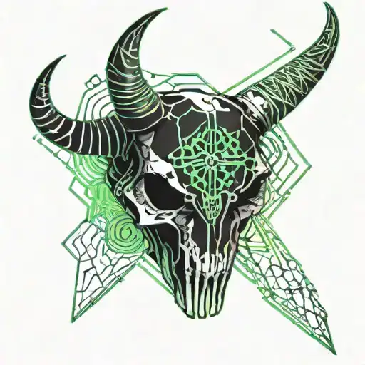 clover aries horn bull skull tattoo design idea