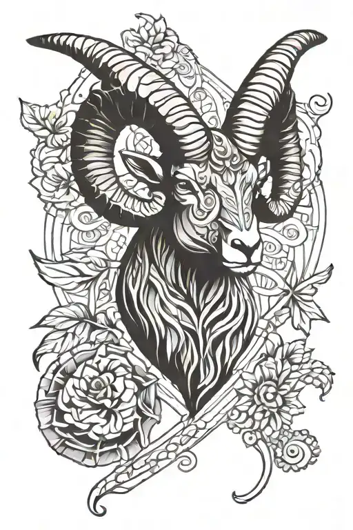 clover and leaf and aries horn Ram Standing tattoo design idea
