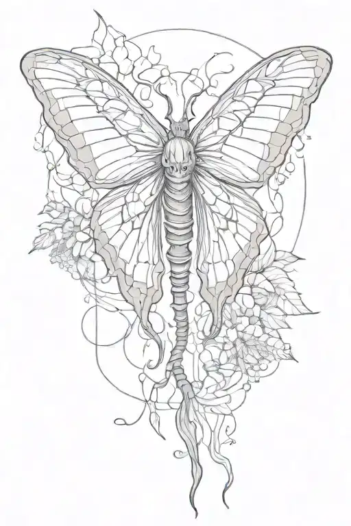 depressing, suicidal, dark, skeletal, alcoholic, atlas moth tattoo design idea