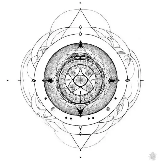 A celestial timepiece merging with a sacred geometry-inspired key tattoo design idea