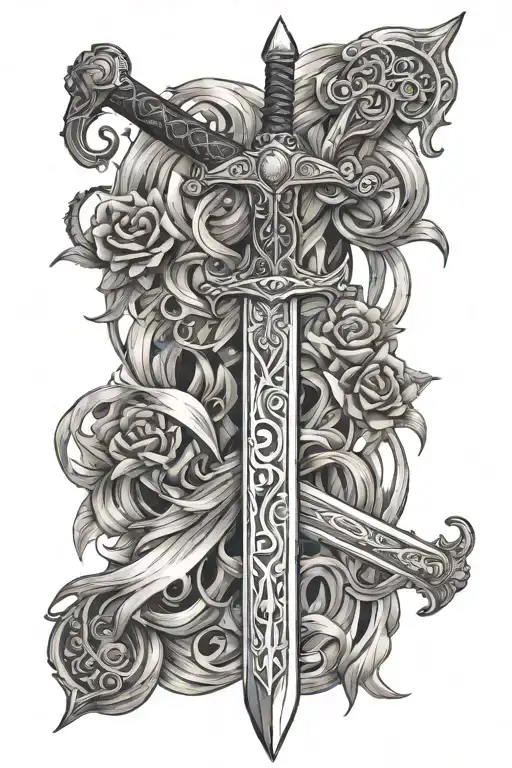 Sword tattoo from throne of glass blackwork tattoo design idea