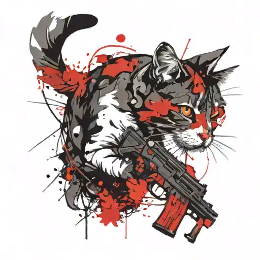cat and gun tattoo design idea