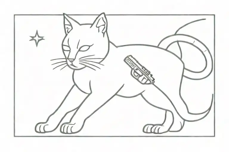 cat and gun tattoo design idea