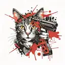 cat and gun tattoo design idea