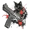 cat and gun tattoo design idea