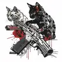 cat and gun tattoo design idea