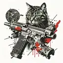 cat and gun tattoo design idea