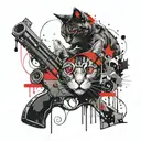 cat and gun tattoo design idea