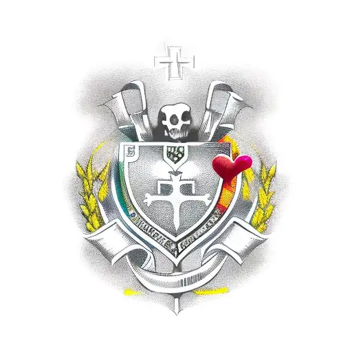 family crest with a cross and heart tattoo design idea