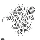 comedy club with bar stool, microphone and brick wall tattoo design idea