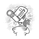 comedy club with bar stool, microphone and brick wall tattoo design idea