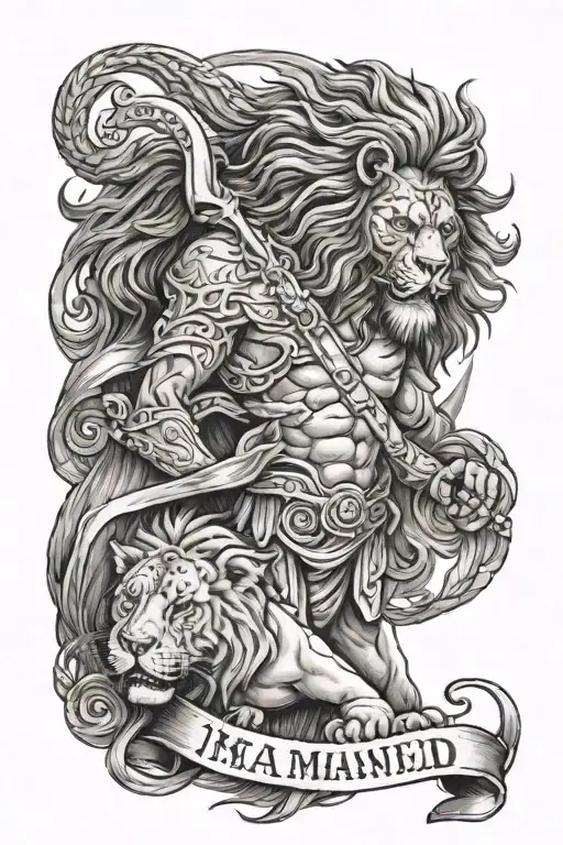  my dead brother had cancer and was fighting very hard against it a tattoo with lion fighter angel and his name Mohammed tattoo design idea