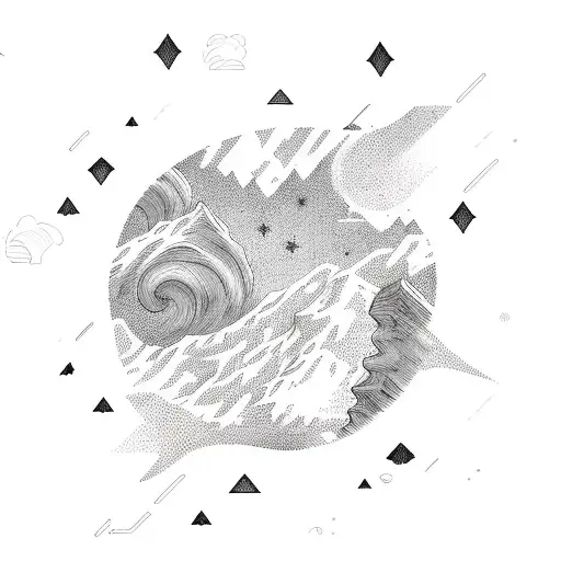 dawn, stars, clouds, mountains tattoo design idea