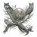 life tree, wolf, phoenix, owl, wolf, lion tattoo design idea