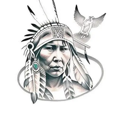native american woman tattoo design idea