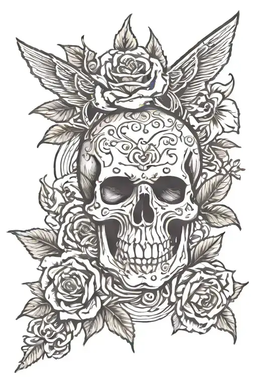 skull roses guns devil tattoo design idea