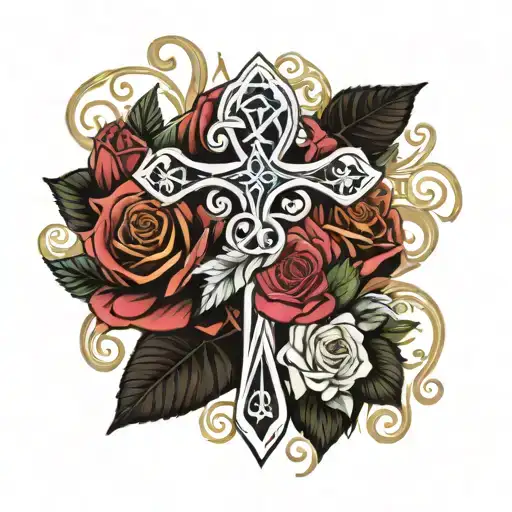Roses, ankh symbol intertwined tattoo design idea