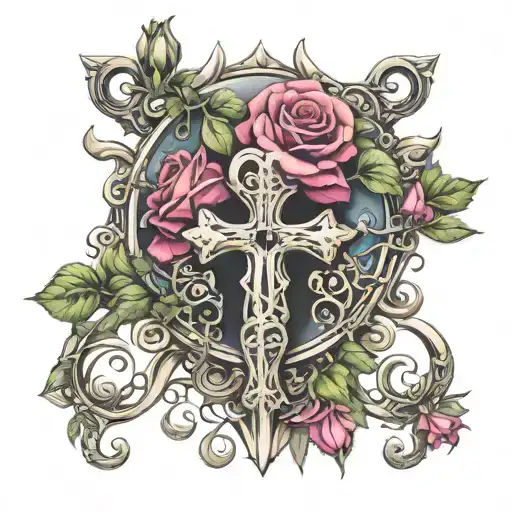 Roses, ankh symbol intertwined tattoo design idea