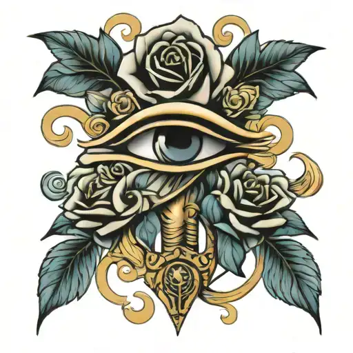 Roses,eye of ra egyptian god tattoo design idea