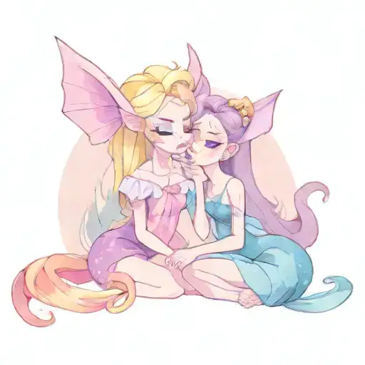 Luci the demon from the disenchantment series kissing Erika the barbie from the movie The Princess and the Commoner tattoo design idea