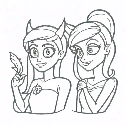 Luci the demon from the series Disenchantment and Erika the barbie from the movie The Princess and the Commoner tattoo design idea