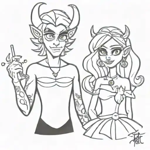 Luci the demon from the male disenchantment series and Erika the barbie from the movie the princess and the commoner tattoo design idea