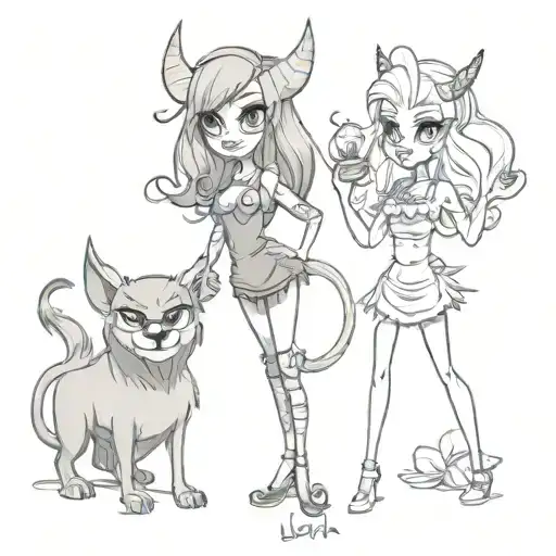 Luci the demon from the male disenchantment series and Erika the barbie from the movie the princess and the commoner tattoo design idea