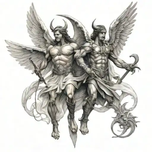 angel and demon claiming a warrior  tattoo design idea