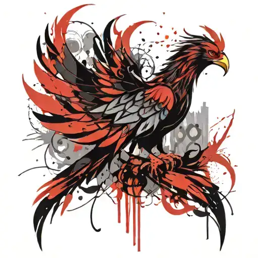phoenix rising, life is struggle, displaced warrior collage  tattoo design idea