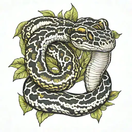 ball python snake with vegetation tattoo design idea