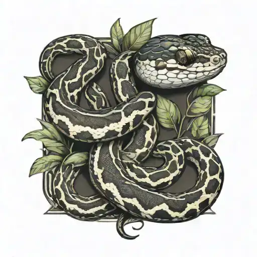 ball python snake with vegetation tattoo design idea